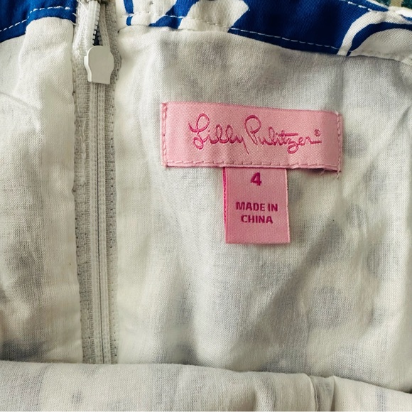💙 Lilly Pulitzer Marianne Shift Dress Blue Seahorse Print w/ Grid Eyelet Size 4 - Picture 7 of 8